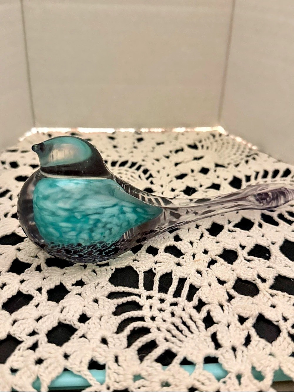 Fenton Handcrafted Glass Bird Figurine Green & Purple Signed